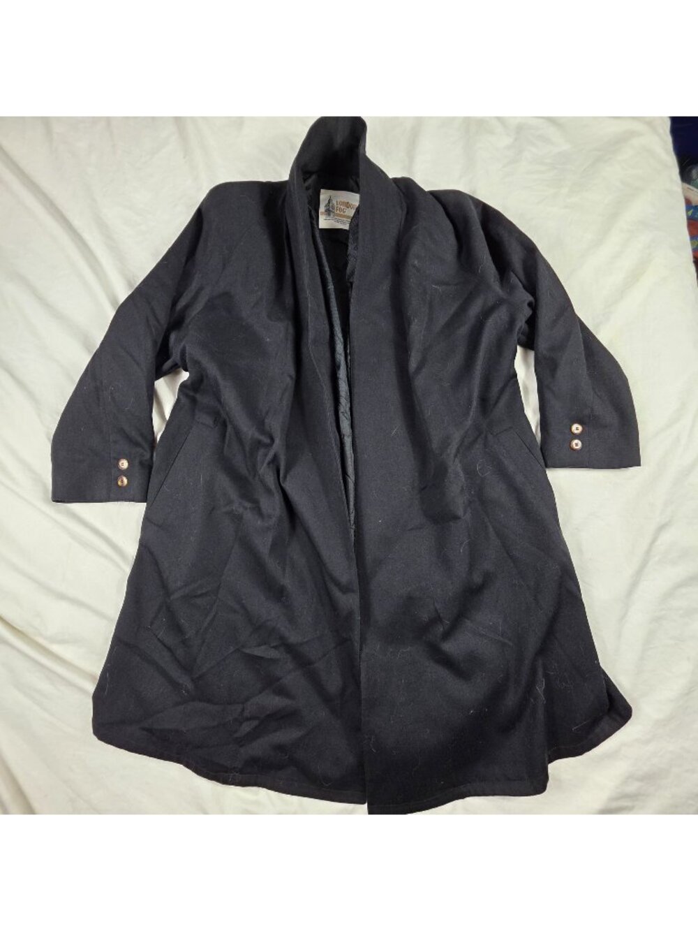 Vintage London Fog Womens Size 12 Black Wrap Coat Trench Jacket Shawl Collar